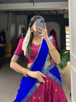 Load image into Gallery viewer, Elegant Rani Cotton Silk Half-Saree featuring stitched lehenga with Paithani weaving , unstitched matching blouse, and decorated Georgette dupatta. Complete traditional ensemble with modern comfort and authentic craftsmanship - Shop Now Shoppers Trend 
