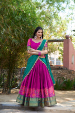 Load image into Gallery viewer, Rani Cotton Silk Dhavani Set Thread Embroidery Work Langa Voni , Half-Saree and Langa Davani With Price and Online Shopping Price Under 2500 . This Fabric So Heavy Lehenga Work Thread Embroidery Work and Dupatta Work Sequins Embroidery Work Butties With Lase Border , Traditional Look For 2024-25 , 2025-26 . 

