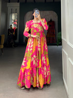 Load image into Gallery viewer,  Rani Crape Silk Gown With Price And Online Shopping Price Under 1500 .  Step into sophistication with this Crape Silk Gown. Highlighting Floral print and silk lining for comfort, this outfit combines style and tradition effortlessly . 
