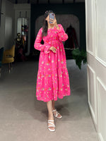 Load image into Gallery viewer, Rani Georgette Floral Print Dresses With Price and Online Shopping Price Under 1000 . This fabric Rani Georgette Dress For Weddings Best Choise . Shop this gorgeous Georgette frock with floral print, 3-meter flair, and full micro cotton lining. Adjustable chest size up to 42 inches for perfect comfort. Traditional Look 2025-26 . 
