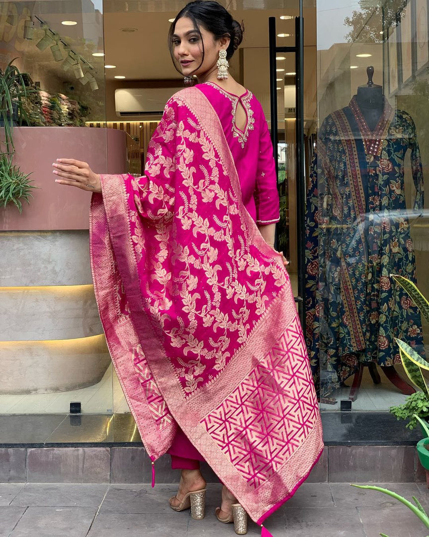 Priya Banana Chanderi Silk Rani Kurti | Shoppers Trend