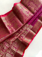 Load image into Gallery viewer, Rani Kanjivaram Saree with Elephant Rajavadi Pattern With Price and Online Shopping Price Under 2000 . this Fabric Discover the elegance of a Royal Blue Kanjivaram saree crafted with rich jacquard weaving and premium fabric. Perfect for weddings and parties. Shop online for under ₹2000.
