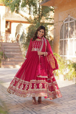 Load image into Gallery viewer, Dark Rani Pink Embroidered Gown
Rani Pink Zari Work Gown
Festive Wear Dark Rani Gown
Wedding Special Rani Pink Gown
Elegant Dark Rani Ethnic Gown

