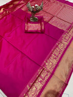 Load image into Gallery viewer, Stylish dark pink soft lichi silk saree with elegant jacquard , Premium dark pink saree in lichi silk for festive wear , Graceful dark pink silk saree with zari jacquard detailing , Dark pink jacquard lichi saree – luxurious and lightweight , 
Soft silk saree in dark pink for weddings and functions .
