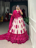 Load image into Gallery viewer, Embellished dark pink lehenga for party wear , Handcrafted dark pink lehenga with soft silk feel , Cultural wear dark pink lehenga with ethnic vibe , Fancy dark pink lehenga for sangeet and mehndi , Trending dark pink Bandhani lehenga choli set . 

