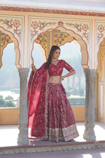 Load image into Gallery viewer, Rani Pure Viscose Jacquard Dhavani Set , Langa Voni and Half-Saree With Price and Online Shopping Price Under 3000 . This Fabric Pure Viscose Jacquard Fully and This Working Embroidered Sequins work and Traditional Look 2024-25 . 
