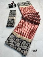 Load image into Gallery viewer, Red Mul Mul cotton sarees with price and Mul Mul Cotton sarees online Price under 1000. This Fabric Mul Mul Cotton FIrst manufacturing  Dhakeshwari or Dhaka in the state of Bangladesh . 

