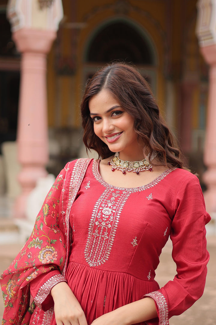 Heena Chinnon With Embroidery Work Anarkali | Shoppers Trend