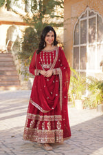 Load image into Gallery viewer, Faux Blooming Embroidered Gown , Designer Gown with Dupatta
Zari Sequins Work Ethnic Gown
Party Wear Long Gown for Women
Elegant Anarkali Gown . 
