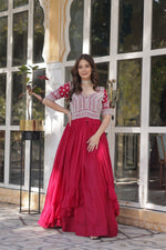 Load image into Gallery viewer, Red Star Georgette Kurti Lehenga Set , Embroidered Red Kurti with Lehenga , Red Party Wear Kurti Lehenga for Women , Designer Red Kurti with Sequins Work , Elegant Red Kurti with Beads &amp; Embroidery , 
Full Stitched Red Lehenga with Kurti , Red Kurti with Latkan Lehenga Set , Wedding Special Red Kurti Lehenga , Heavy Flair Red Kurti for Festivals , Red Georgette Kurti Lehenga Online . 

