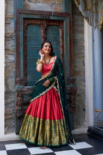 Load image into Gallery viewer, Bridal red lehenga with zari work , Red silk saree for wedding , Traditional red lehenga choli set , Red saree with embroidery and sequins , Festive red designer lehenga , Maroon red bridal wear lehenga , Pure red wedding saree , Red georgette lehenga for bride , Party wear red saree with zari border , Heavy red lehenga for dulhan .
