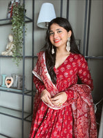 Load image into Gallery viewer, Reya Pure Cotton Red Anarkali | Shoppers Trend
