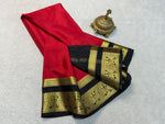 Load image into Gallery viewer, Buy Red Mysore Silk Saree Online , Elegant Red Saree with Zari Weaving , Bridal Red Silk Saree for Weddings and Pure Semi Crepe Red Saree for Special Occasions , This Fabric So Soft and Heavy Saree Price Under 1000 . 
