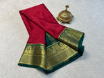 Load image into Gallery viewer, Hit Combination of Red &amp; Green Color ,Pure Mysore Silk Saree From Best Saree Manufacturer of Surat , India. Mysore Silk Saree Is Tradition Of All Over India But Mostly In South India State Like Andhra Pradesh , Tamilnadu ,Telangana ,kerala , Golden Silk , Saree Under 999 RS , Best Design For Silk Lovers , Traditional Look For 2025-26 . 
