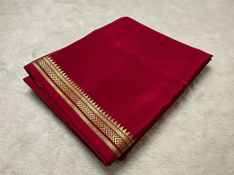 Bridal red Mysore silk saree with golden zari . Red color saree with zari weaving work and semi mysore silk fabric...