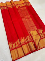 Load image into Gallery viewer, Red color Soft Lichi Silk Sarees With Price And Online Best Shopping Price Under 1000 . this Fabric Red Soft Lichi Silk Saree Best For Weddings and This Saree Jacquard Work and Rich Border Fully Zari Weaving Work and This Fabric Weddings Special Zari Weaving Work . Traditional Look 2024-25 . 
