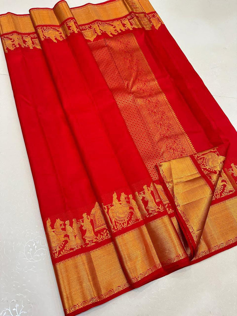 Red color Soft Lichi Silk Sarees With Price And Online Best Shopping Price Under 1000 . this Fabric Red Soft Lichi Silk Saree Best For Weddings and This Saree Jacquard Work and Rich Border Fully Zari Weaving Work and This Fabric Weddings Special Zari Weaving Work . Traditional Look 2024-25 . 