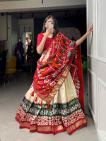 Load image into Gallery viewer, Red Color Tussar Silk Dhavani Set and Half Saree . this Fabric Tussar Silk Dhavani Set With Price and Online Shopping Price 2000 . this Fabric Tussar Silk Soft and Smooth Fabric and Rich Lenga Border Rich  and Duptta Dark Green Color  most Authentic Color and Best Selling Product Price Under 2000 . 
