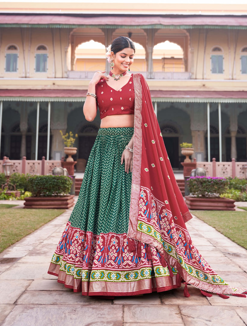 Tulsi Tussar Silk Red Dhavani / Langa Davani | Shoppers Trend