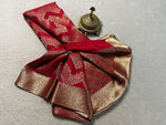 Load image into Gallery viewer, Red Wonderful Mysore Silk sarees with price and online shopping price under 1500. this fabric Mysore Silk saree mainly manufacturing Mysore district in Karnataka  , India . 

