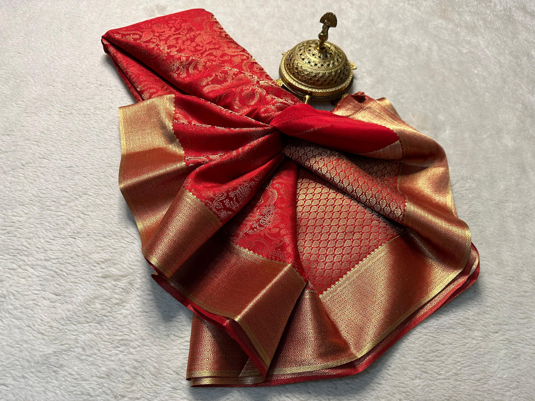 Red Bridal Zari Weaving Work With Mysore Silk Saree . 6.3m length. Includes blouse piece.Price Under 899 - Shoppers Trend 
