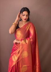 Orange Pure Tissue Silk Sarees With Price and Online Shopping Price Under 1500 . This Saree Most Union Design and Border GOld Circle Design Pattu Design . This Traditional Look 2024-25 .
