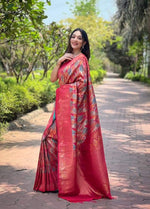 Load image into Gallery viewer, Red Color Soft Silk Sarees With Price and Online Shopping For Weddings pric eunder 2000 .  This Fabric Softy Silk Saree with Old Zari weaving Work . This Saree Most Unique and Best Fabric .
