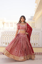 Load image into Gallery viewer, Red Pure Dyable Viscose Jacquard Dhavani Set , Langa Voni and Half-Sarees With Price and Online Shopping Wear Collection Price Under 3000 . this Fabic Pure Dyable Viscose Jacquard Dhavani Set For Wedding Wear Weaving Collection. this fabric Lehenga, Blouse and Dupatta include It . 
