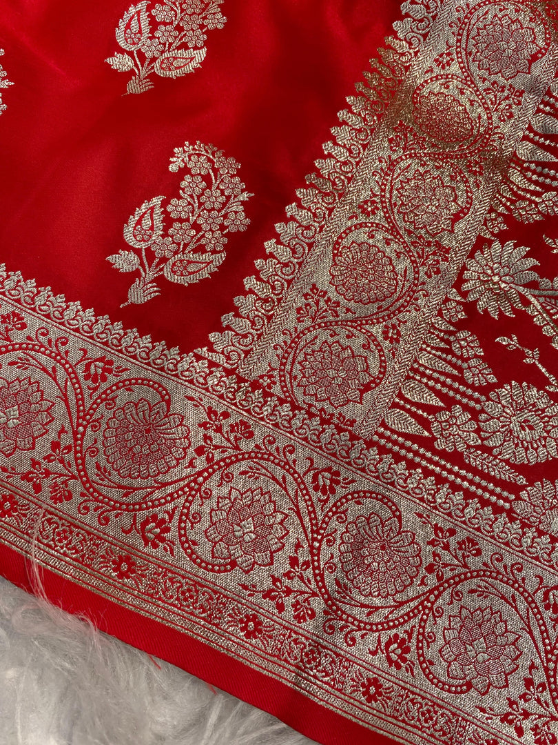 Lara Red Satin Silk Saree | Shoppers Trend