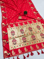 Load image into Gallery viewer, Red Soft Paithani Silk Sarees With Price and Online Shopping Price Under 2500 . This Saree MOst Famous For Party , Celebration and Durga Puja Special For this Saree . This Saree Traditional Look For 2024-25 . 
