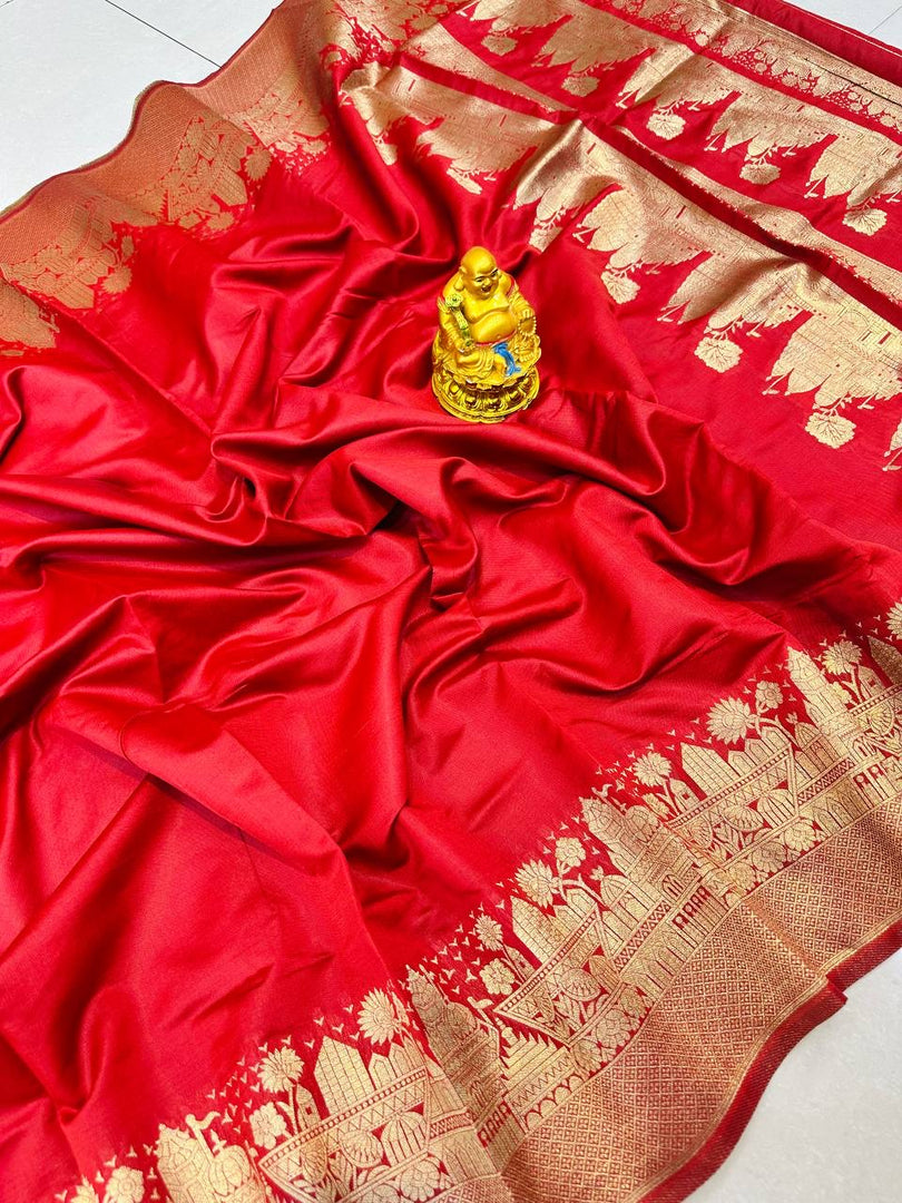 Excellent Rose Red Soft Silk Sarees With Price and Weddings Saree Online Shopping Price under 1500 . this Fabric Soft Silk Saree With Gold Zari Weaving Work Design Unique. Traditional Look 2024-25 . 