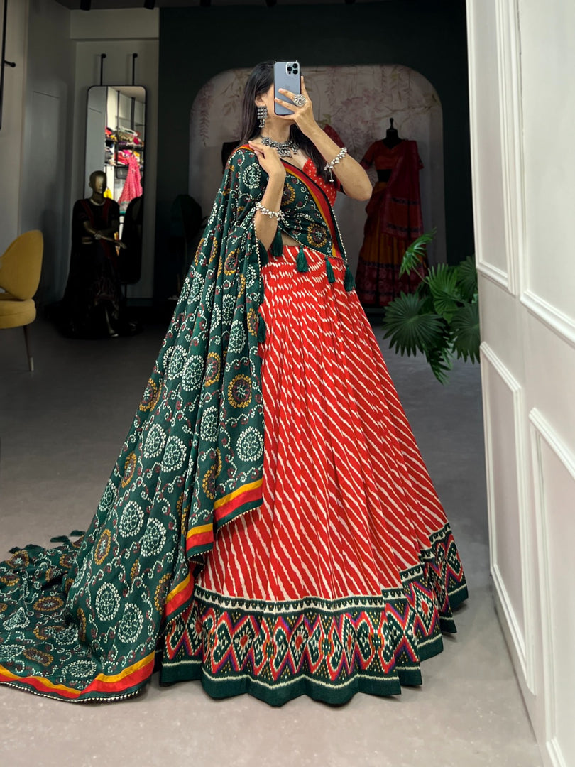 Beautiful Rose Red Tussar Silk Dhavani Set and Half Saree . this Fabric Tussar Silk Dhavani Set With Price and Online Shopping Price 2000 . this Fabric Tussar Silk Soft and Smooth Fabric and Rich Lenga Border Rich  and Duptta Dark Green Color  most Authentic Color and Best Selling Product Price Under 2000 . 