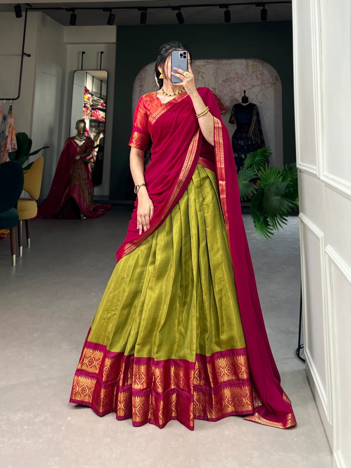 Gold Color Voni Function South Indian Kanchipuram Langa Voni Set Full Stitched – shoppers trend