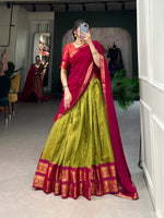 Load image into Gallery viewer, Green Color Or Red Color Dupatta Cotton Fabric With Zari  Weaving Work  Dhavani_set | Half-Saree for Shoppers trend Price under 1499!...
