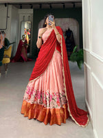 Load image into Gallery viewer, Red Dupatta With Pink Cotton Silk Lehenga Set with Embroidery &amp; Georgette Dupatta - Thread &amp; Sequins Work

