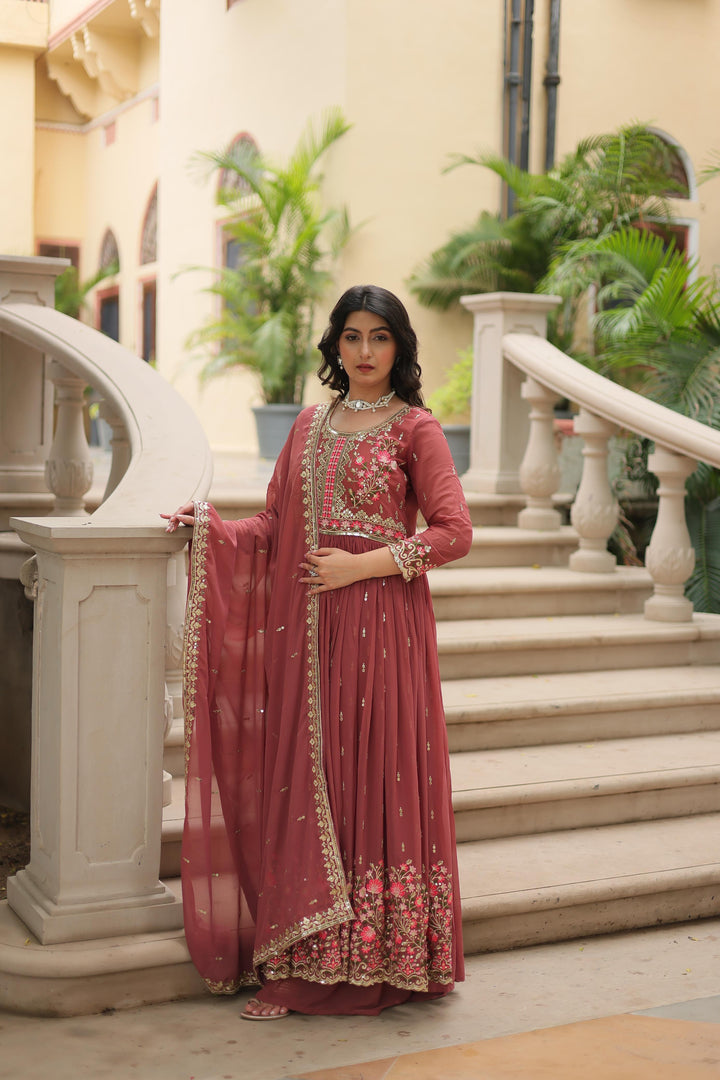 Rose Gold Sharara Set , Sequin Embroidered Rose Gold Kurti , Rose Gold Kurti with Sharara and Dupatta , Party Wear Rose Gold Ethnic Set , Elegant Rose Gold Festive Outfit