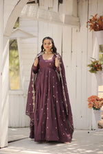 Load image into Gallery viewer, Rose Gold Vichitra Shimmer with Rich Sequins Embroidered work
 Anarkali With Price and Online Shopping Price Under 2000 . this Fabric So Heavy and Embroidery Work and Heavy Sequence WOrk . this Fabrice Pure Soft and Chill Fabric , Traditional Look For Woman Best Choise For Wedding and Any Occasion Party Wear Collection For 2024-25 , 2025-26 .  

