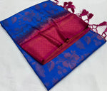 Load image into Gallery viewer, Royal Blue Soft silk sarees with price and online shopping price under 1500 . this stunning blue soft silk saree, a perfect blend of tradition and modernity. Crafted from premium-quality soft silk, this saree offers unmatched comfort and a luxurious feel, making it ideal for festive occasions, weddings, and celebrations.
