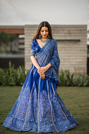 Blue Vaishali Silk Lehenga with Gota Patti , Elegant Blue Lehenga Set with Dupatta , Designer Blue Lehenga for Wedding & Festive Wear , Semi-Stitched Blue Lehenga with Tassels & Canvas , Traditional Blue Lehenga Choli with Maslin Dupatta . 