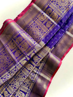 Load image into Gallery viewer, Royal Blue Kanjivaram Saree Jacquard Weaving Border With Price and Online Shopping Price Under 2000 . this Fabric Kanjivaram  Jacquard Weaving Border Work and  Rich ( premium ) fabric and This Saree Heavy Saree Elephant and Rajavadi Pattern  With Jacquard Weaving Work . This Fabric Kanjivram Blue Saree any Occasions Like As Wedding , Party Wear Collcetion etc... . Traditional Woman Design Like Choose in 2024-25 , 2025-26 . 
