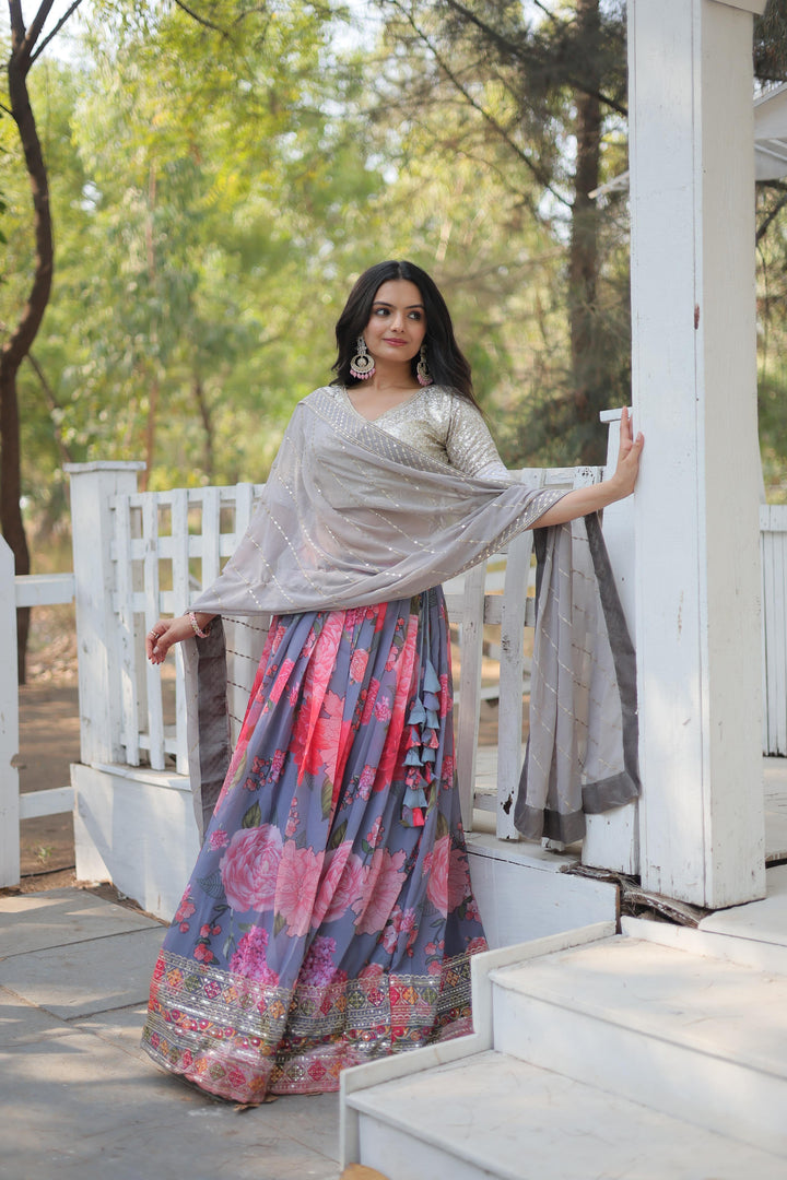 Aarvika Faux Georgette Silver Dhavani  / Langa Voni | Shoppers Trend