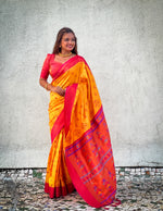 Load image into Gallery viewer, Buy the finest Orange Soft Paithani Silk Saree in stunning orange color at ₹2000. Lightweight, premium quality Paithani silk sarees at affordable prices. Shop now!
