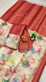 Load image into Gallery viewer, Tomoto Color Soft Silk Saree with Price and Online Shopping Price Under 1500 . This Soft Silk Saree Discover Rashmi Sarees&#39; unique collection of Digital Softy Silk Sarees. Featuring luxurious fabric, intricate gold zari, contrast borders, and rich grand pallu with jhalar. Includes heavy jacquard contrast blouse. Fresh stock at just ₹1500
