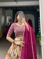 Load image into Gallery viewer, Jinal Tussar Silk Dark Pink Dhavani Set | Langa Davani Set | Half-Saree | Shoppers Trend
