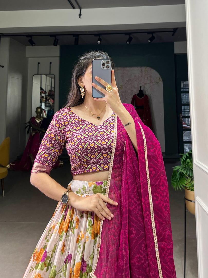 Jinal Tussar Silk Dark Pink Dhavani Set | Langa Davani Set | Half-Saree | Shoppers Trend
