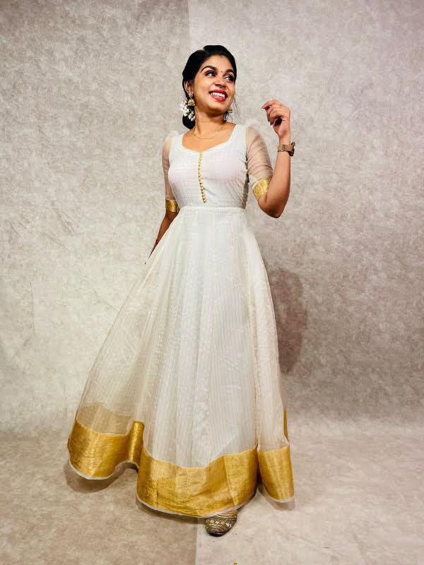 Kerela Organza Zari Onam Gown With Pannel Cut - Premium GOWNS from shoppers trend - Just Rs. 699! Shop now at shoppers trend