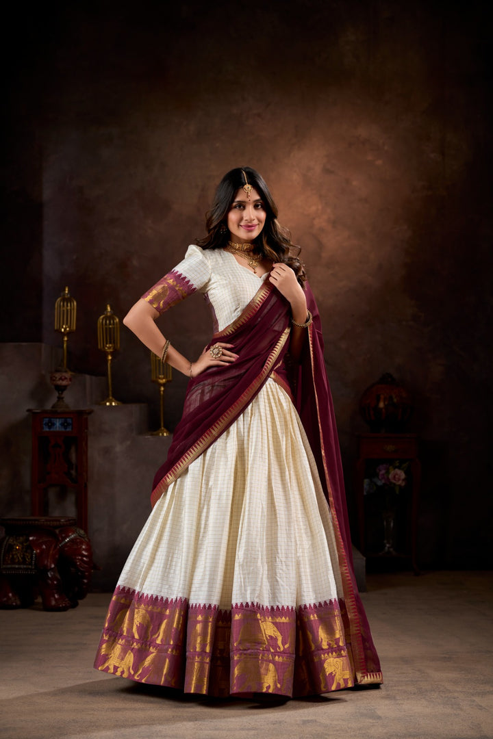 Nikita Poly Cotton Half-Saree / Dhavani Set / Langa Voni | Shoppers Trend