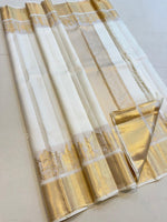 Load image into Gallery viewer, White Color Soft Lichi Silk Sarees Price and Online Shopping Price Under 999!! , White Saree Onam Special saree price under 999 , White designer saree with rich pallu and blouse piece , White soft lichi saree for elegant wedding wear , 
Traditional white jacquard silk saree for timeless charm .
