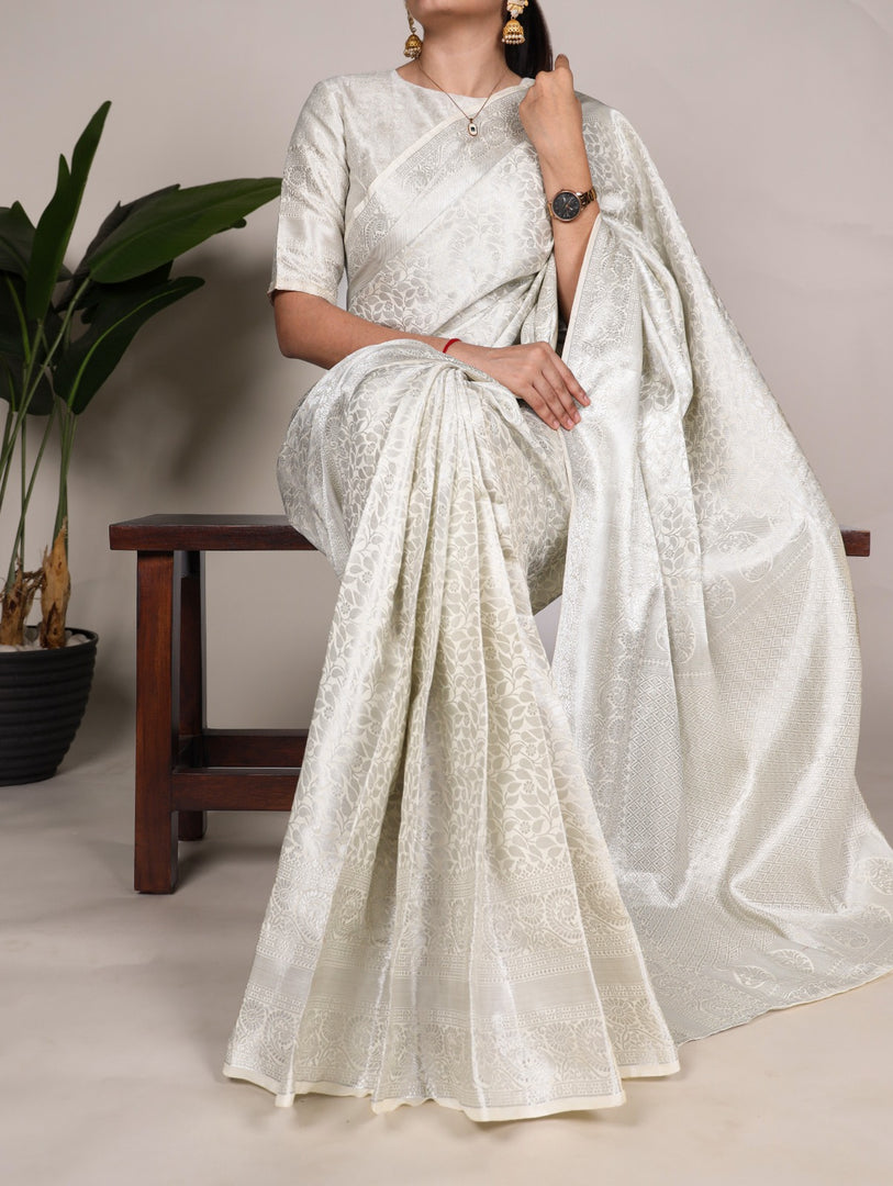 Excellent White Kanjivaram  Sarees price and Online Shopping Price Under 1500 . This Crafted expensive look and  most famous best product this Kanjivaram under 1500 . Traditional Look For 2024-25 ,  2025-26 . 