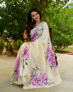 Load image into Gallery viewer, White Pure Silk Sarees Price 699 , low price and Cool Fabric Saree , White Pure Silk Saree Luxurious 6.3m pure silk saree featuring elegant zari weaving. Machine washable and includes matching blouse piece. Available in size S. Perfect blend of traditional craftsmanship and practical elegance.
